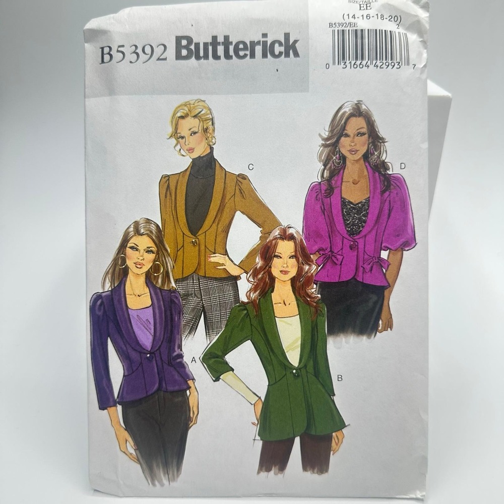 Butterick Sewing Pattern Misses EE 14-16-18-20 Fitted Lined Jacket Uncut